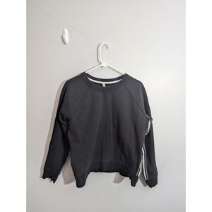 ATHLETA 24/7 Black White Contrast Side Stripes Crewneck Pullover Sweatshirt Sz L